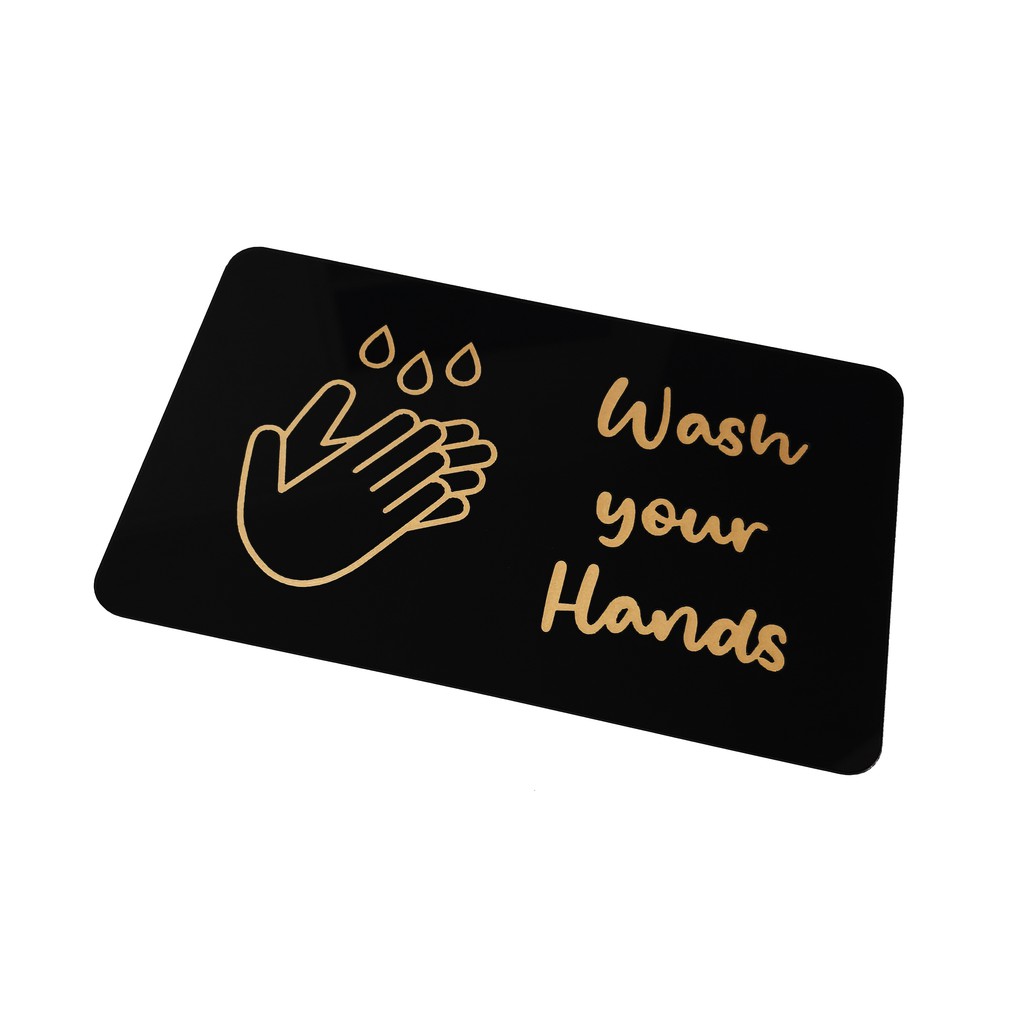 SIGNAGE TEMPEL - WASH YOUR HANDS AKRILIK GOLD - 20x12cm