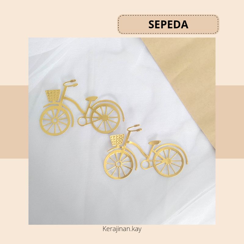 Kerajinan.kay/Hiasan Sepeda Kertas Emas/Bahan mahar/ Sepeda emas dies out- 1set isi 2pcs/aksesoris m