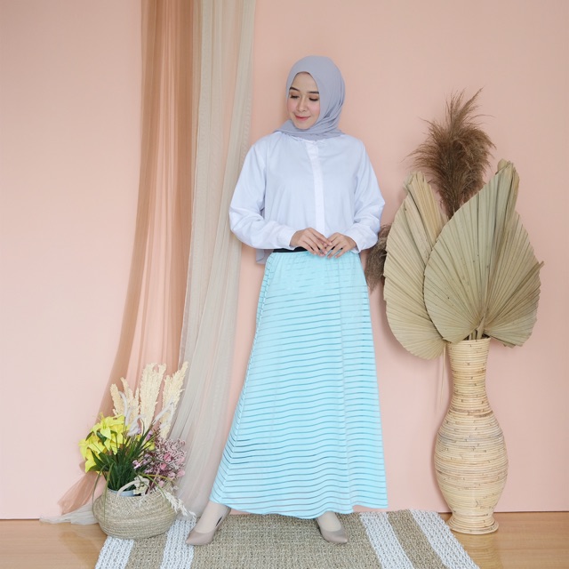 ROK MOTIF GARIS GARIS - POLOS KARET FURING ABG KERJA KULIAH MURAH CANTIK LEBAR MAYUNG MODELLANO MAXI