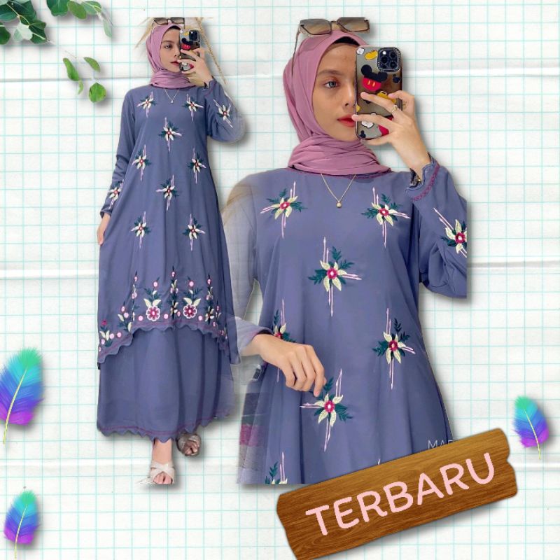 Jual Gamis Melayu Bordir Bunga Premium Modelan Runcing Dress Bordiran