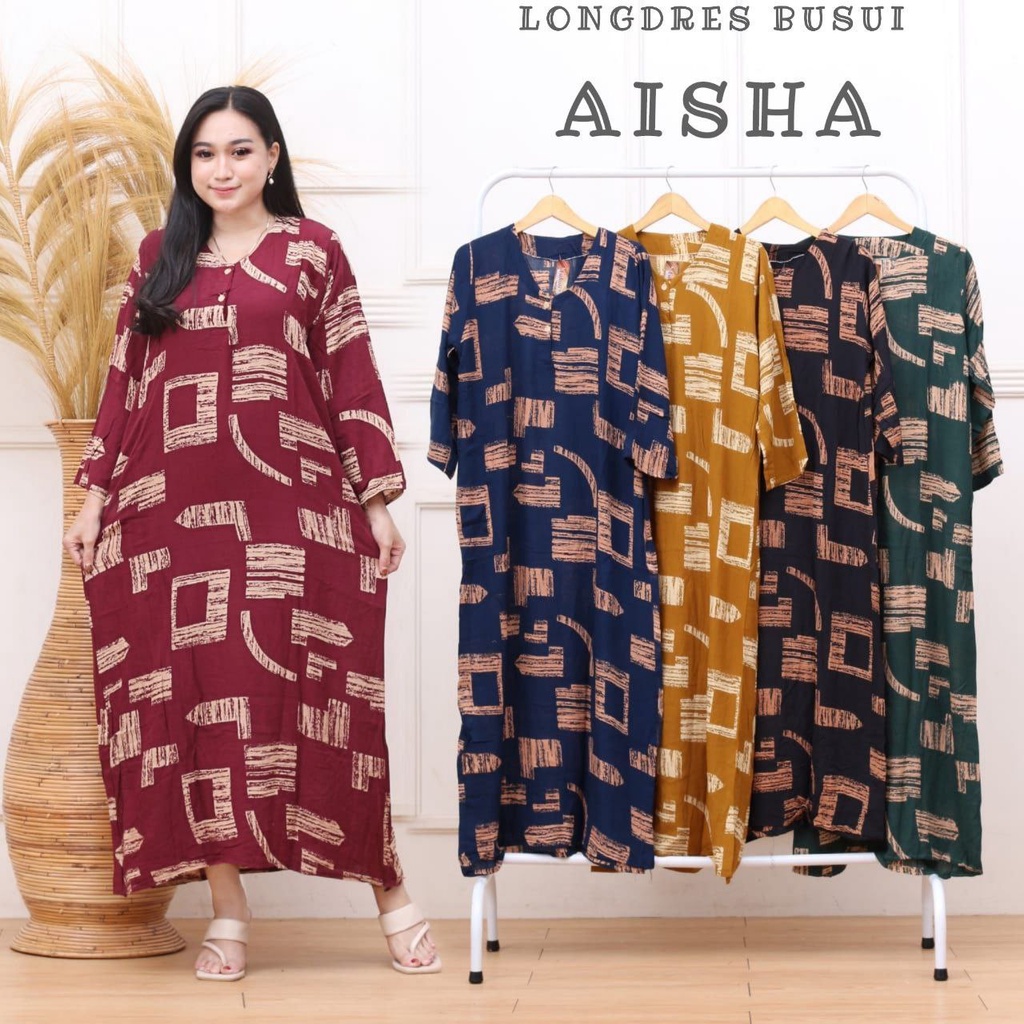 LONGDRESS CABUTAN CINCIN LENGAN PANJANG DASTER PANJANG KANCING DEPAN BUSUI DASTER ADEM MURAH GRIYA BATIK-LD AISHA