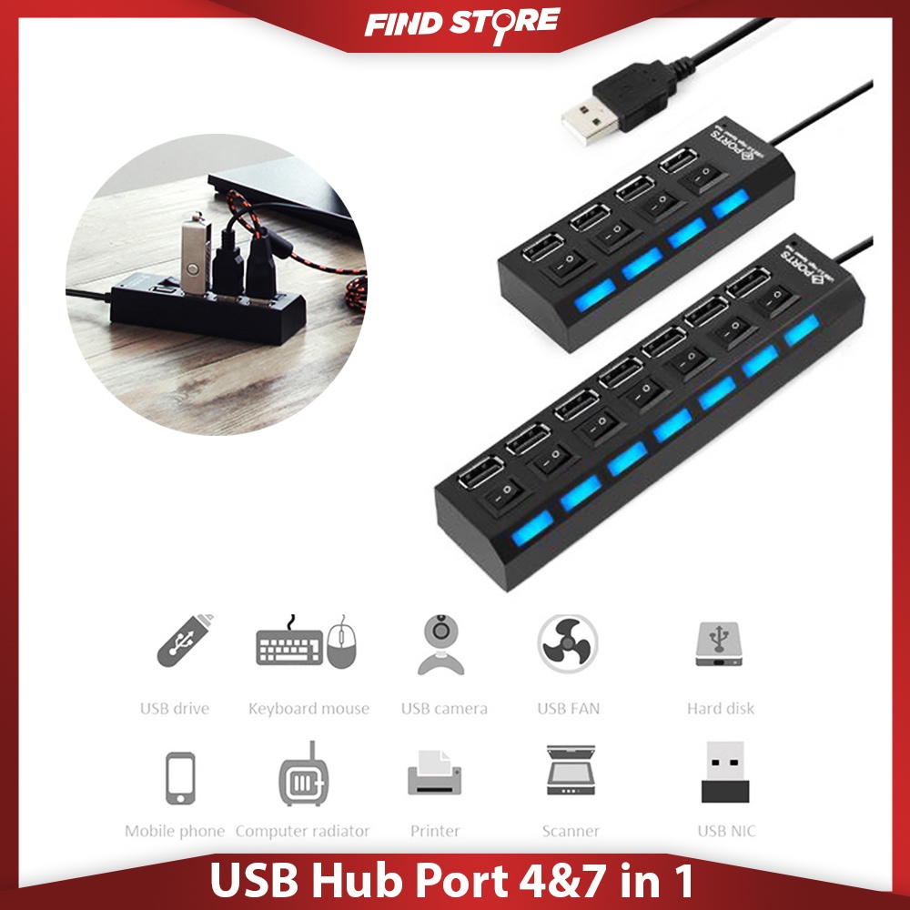 USB Hub Port 7 in 1 Colokan Flashdisk Saklar On Off