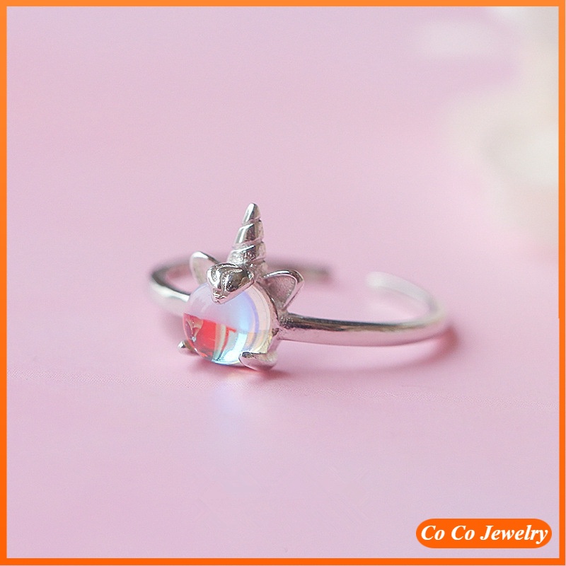 Cincin Kasual Ring Unicorn Penuh Warna Moonstone Pembukaan Versi Korea Perhiasan Rings Women Jewelry