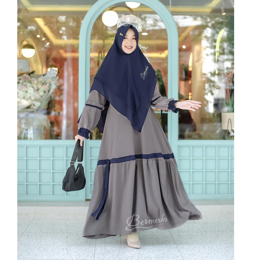 Hanna Syari ORI By Bermerks / Gamis Ity Crepe Set Khimar Ceruty Babydoll / Gamis Syari / Gamis Set
