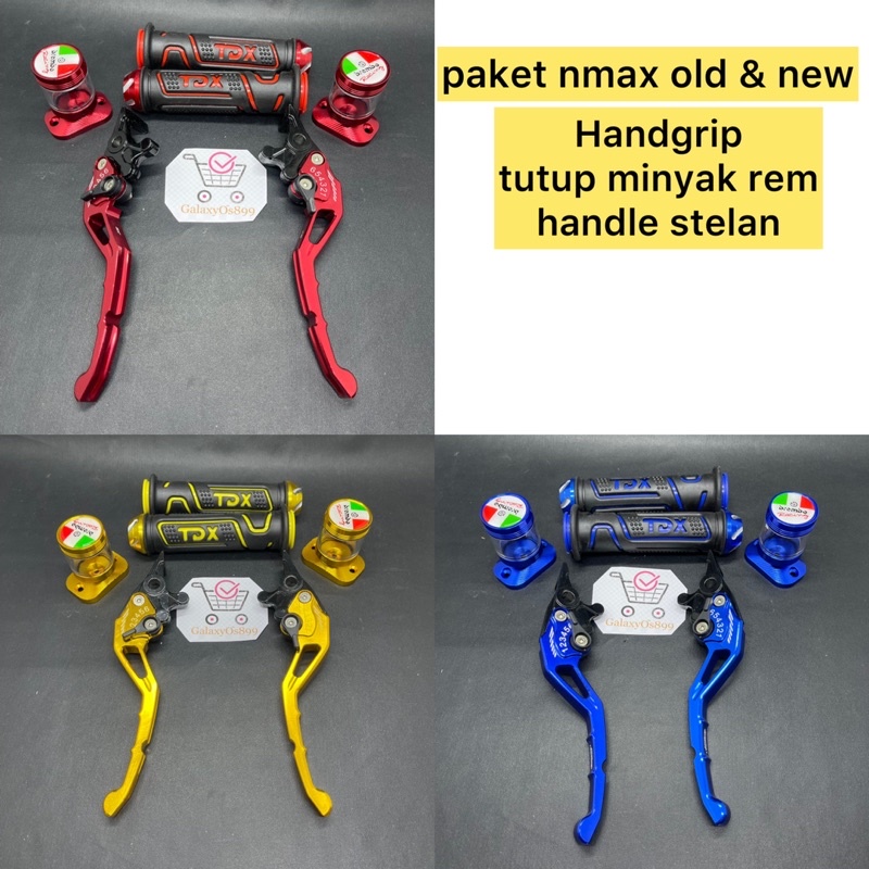 Paket Variasi 3 Item - Handle Rem Nmax Stelan Sisik Full CNC + Handgrip TDX Jalu cnc Italay + Tutup Minyak Rem 2 Pcs nmax old dan new bisa