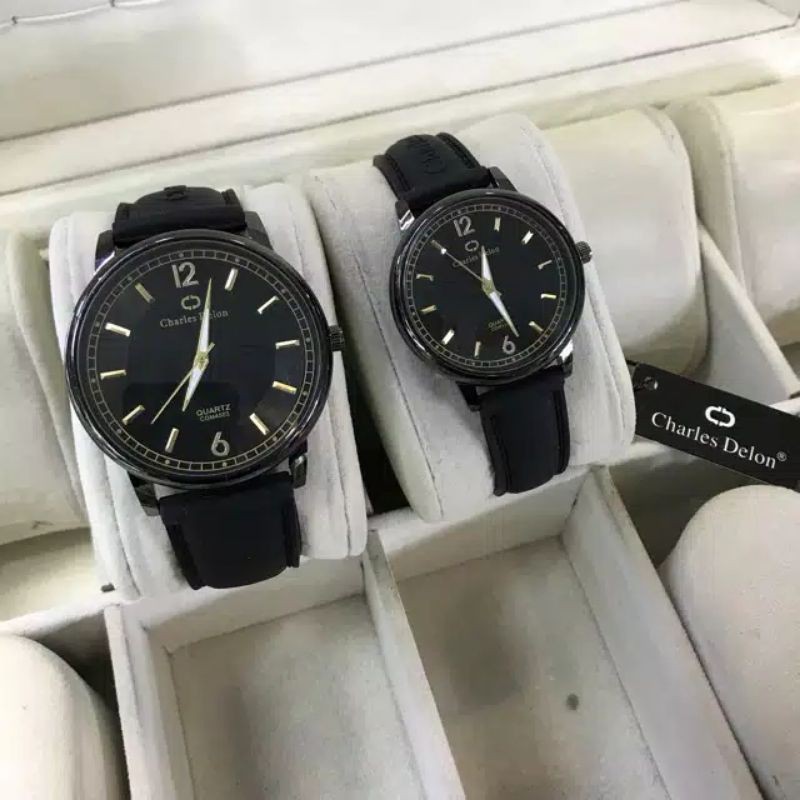 jam tangan charles delon rubber couple original tahan air sudah sepasang