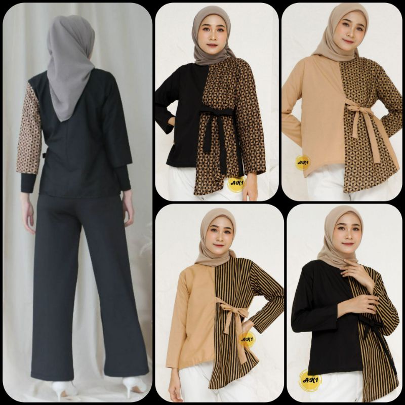 tey-17 Batik wanita ASJ SA HRB026 Kenongo Kemeja Tosca Pendek