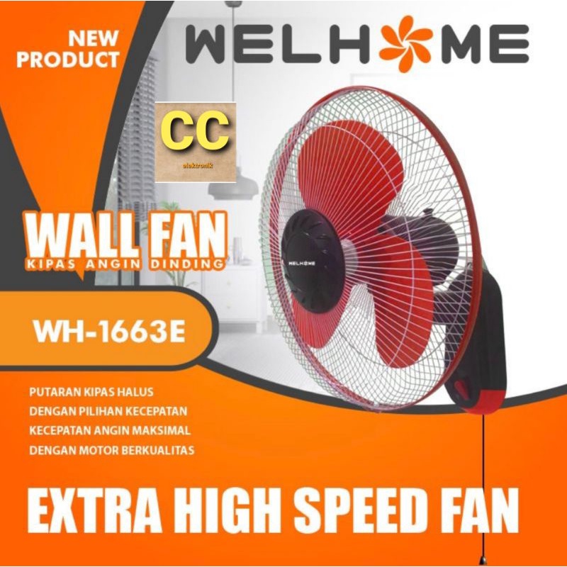 Welhome wall fan 16 inch / kipas angin dinding tembok WELHOME WH1663E 16&quot; murah SNI