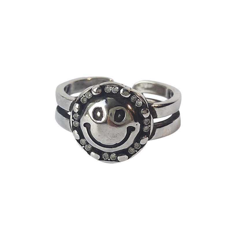 Cincin Jari Telunjuk Energi Positif Motif smiley Warna silver Gaya Korea Selatan Untuk Wanita