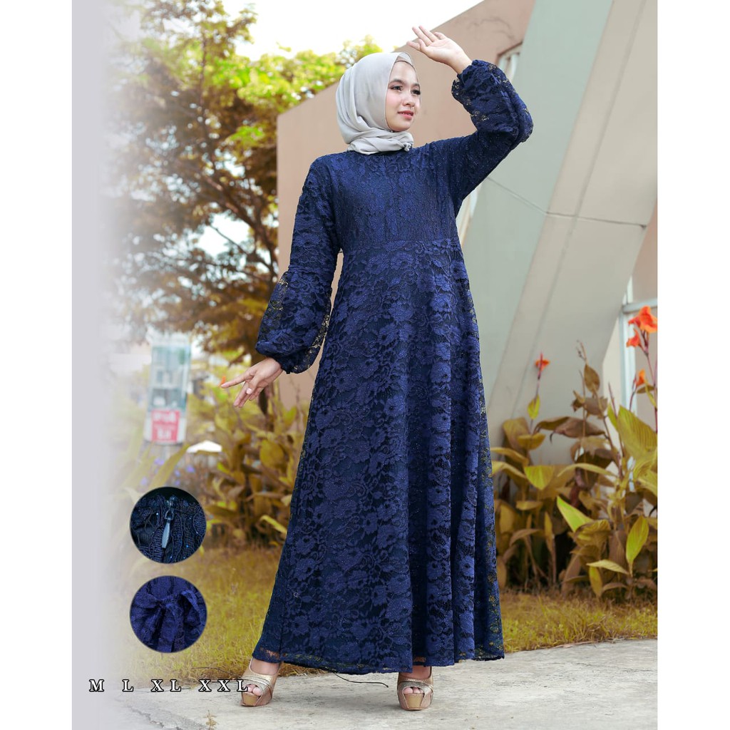 ASY&gt; GAMIS BRUKAT MODERN / GAMIS BRUKAT TANGAN BALON / BAJU GAMIS BRUKAT OUTFIT PESTA DAN KONDANGAN