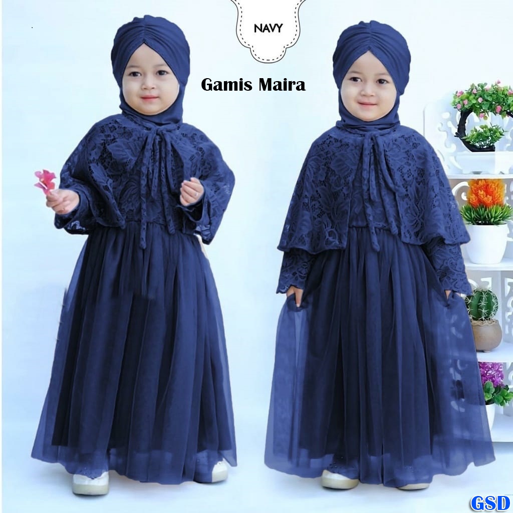 Gamis Maira Kids/ Baju Gamis Syari Anak + Cardi Brukat Tali ikat Usia 3-5 Tahun/Pakaian Kondangan Anak/Baju Lebaran Mewah Elegant Murah