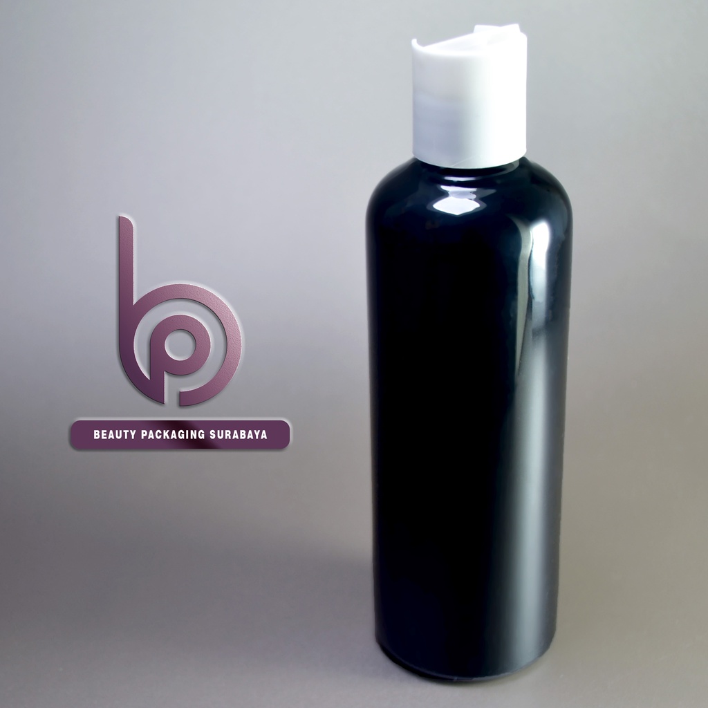 Botol Plastik PET 250ml BR Hitam Tutup Presstop