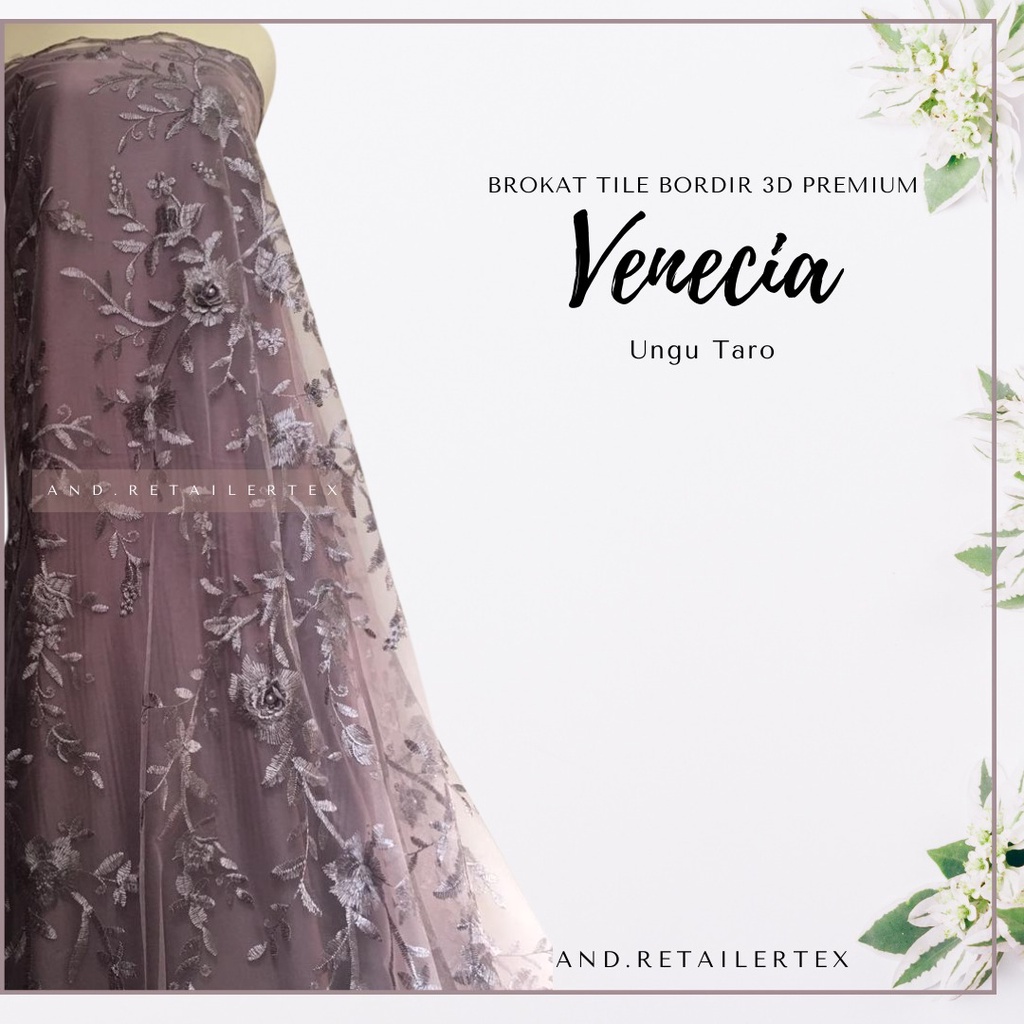 Bahan Kebaya Premium Brokat Tile 3D Bunga Timbul Venecia warna Taro