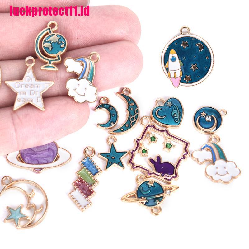 15 Pcs Liontin Enamel Bentuk Bulan Bintang Universe Untuk Membuat Perhiasan Charms