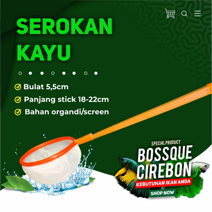 Serokan Ikan Hias Cupang Kayu Bulat 5,5cm Seser Saringan Sauk Jentik Kutu Air Cangkang Artemia