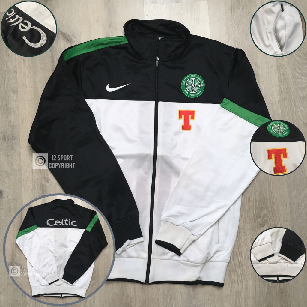 12 SPORT - Jaket Bola Pemanasan Tim Sepak Bola Celtic Putih Logo Bordir Bahan Wool Sablon Karet Prem