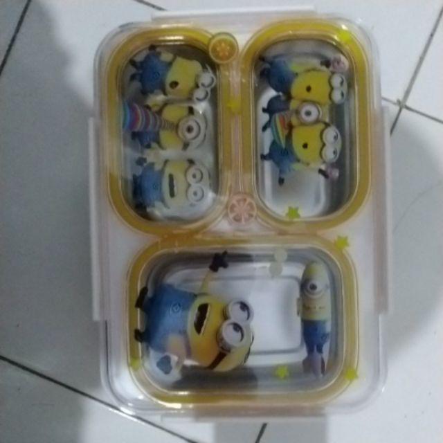 Tempat Makan Kotak Makan Lunch Box Stainless 3 Sekat 15907 Karakter