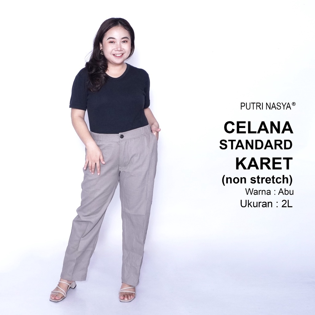 Celana Kerja Kantor Standard Karet (NON STRETCH) Jumbo Wanita / Celana Wanita Super Big Size / Celana Bahan Formal Seragam Wanita Big / 8L,6L,5L,4L,2L,XL, all size / Celana Karet Kekinian Model Terbaru Trendy / Celana Katun Kerja Kantor Super Big Wanita