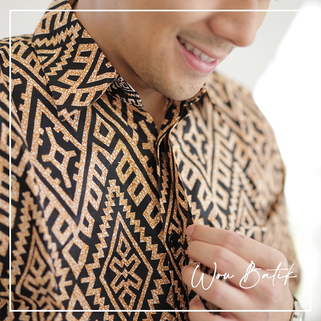 WOU BATIK - Batik Couple Laskita Kebaya Brokat Polos Premium Rok Span Pinggang Karet Allsize Kemeja Pria Lengan Panjang Size M,L,XL-1