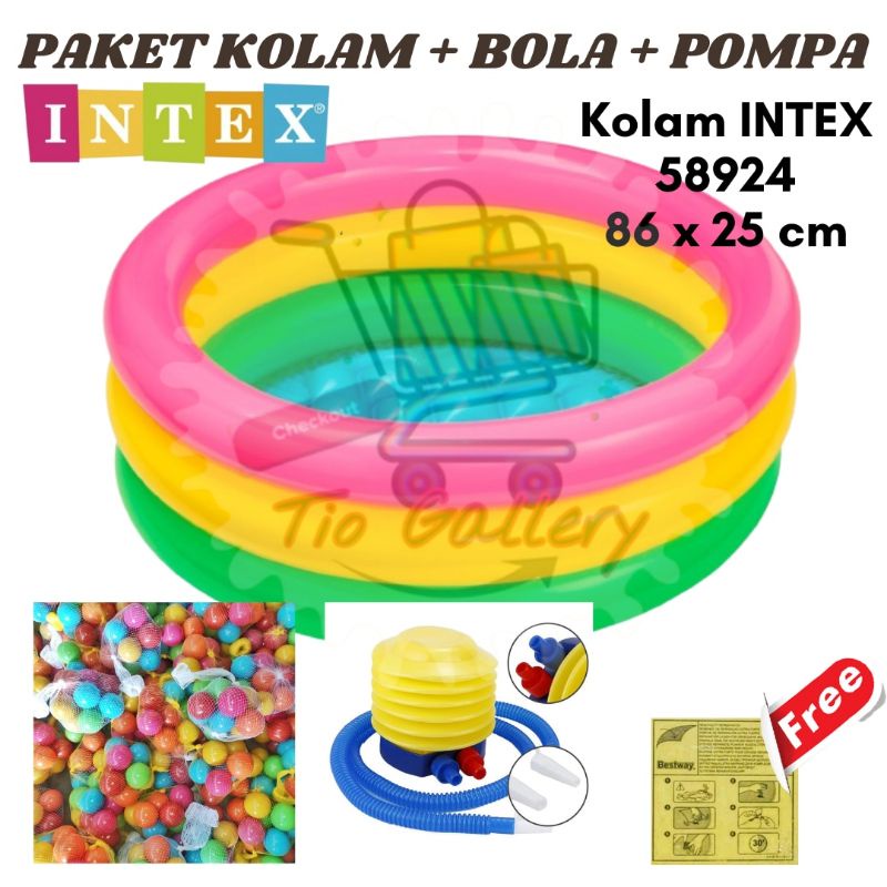 Kolam Anak INTEX 58924 Uk 86 x 25 cm Paket Kolam + Bola 50 PCS + Pompa GRATIS Lem