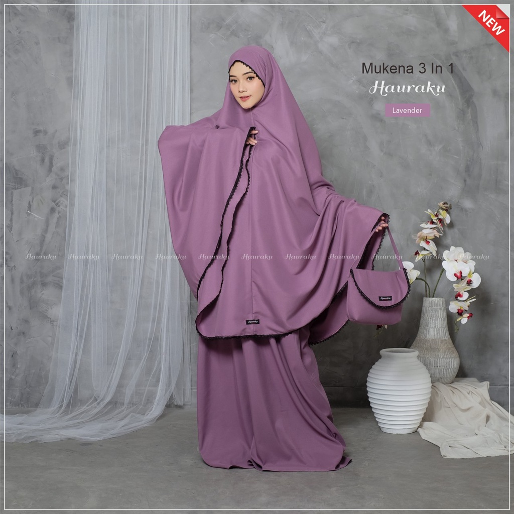 Mukena Dewasa 3 In 1 Traveling Katun Premium-Lavender