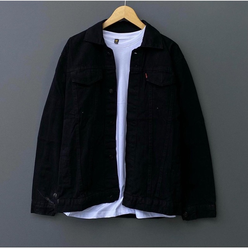 JAKET JEAN SANWSH PRA JAKET  JEAN SNOW BLAK JAKT PRIA JAKET JEAN DENIM JAKET LEVI COPLE  JAKT JENS LEVI-Hitam
