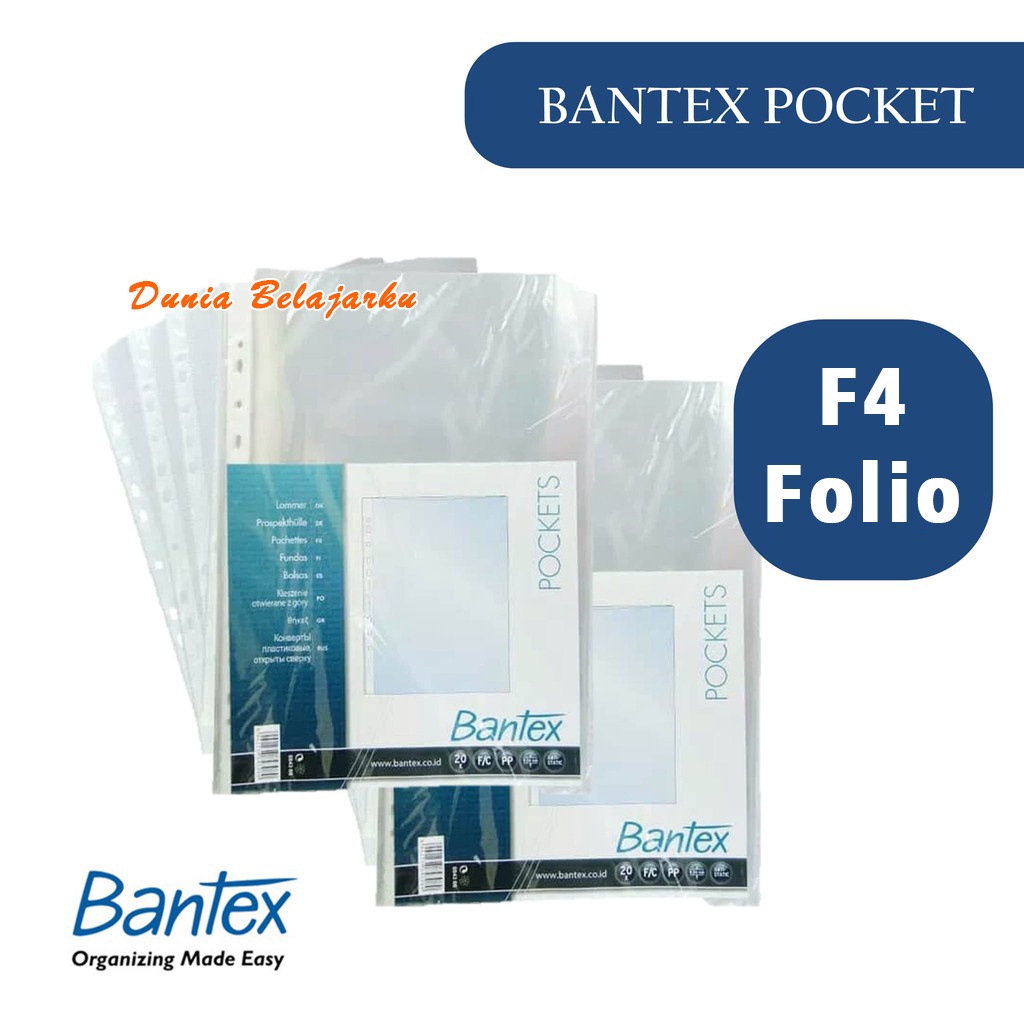 

Plastik PP Pocket BANTEX Folio F4 Clear Bening Isi 20 Lembar 8843