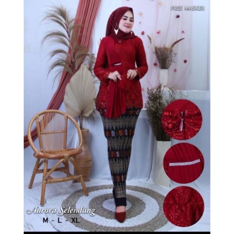 AURORA SELENDANG CERUTI KEBAYA MODERN-Maroon