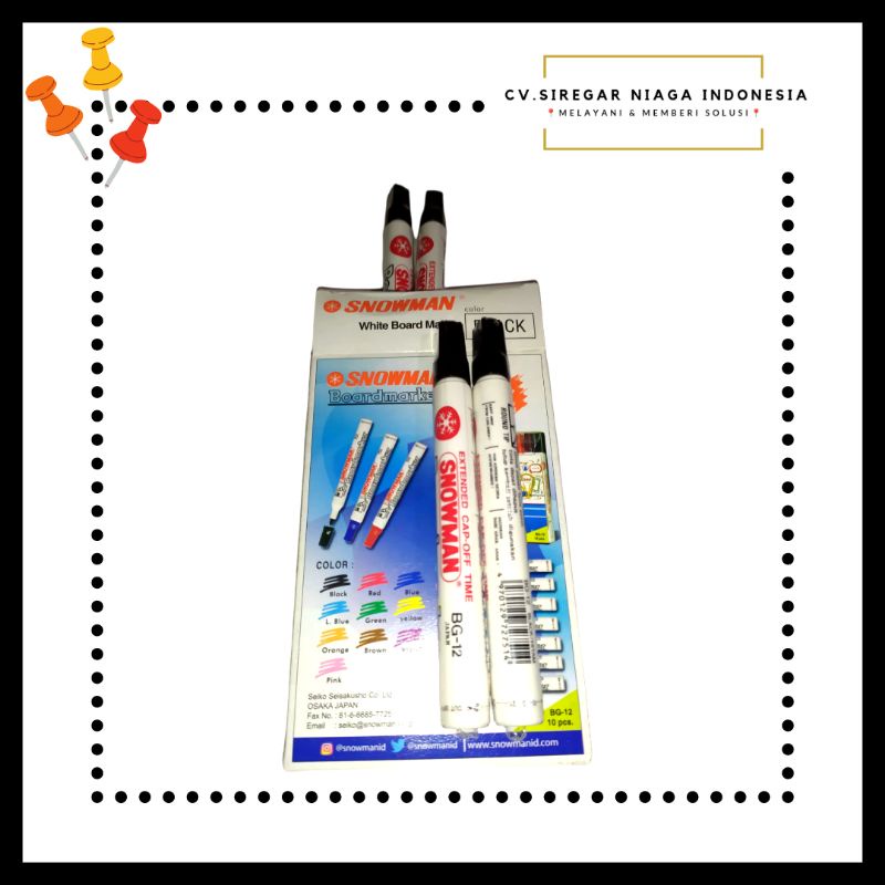 

(1 Pcs) Spidol Warna Hitam Whiteboard Boardmarker BG12 / BG-12 Snowman (Tidak Permanen) ORI Murah Berkualitas