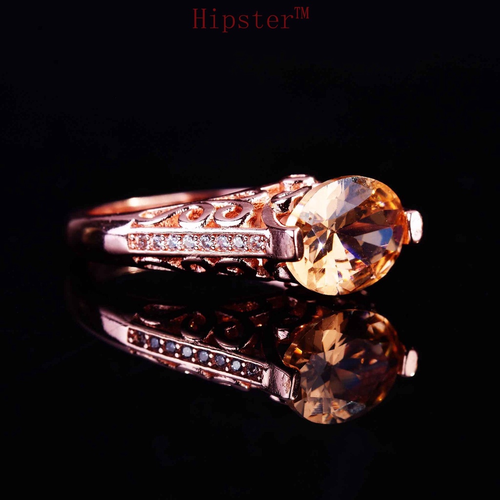 Cincin Model Hollow Warna Champagne Untuk Wanita