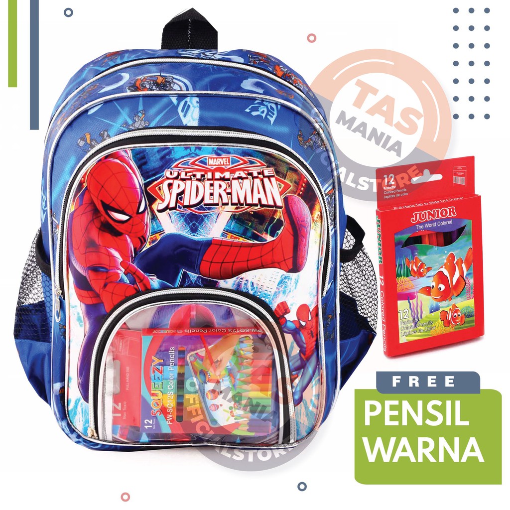 PTS -Tas Anak Cowo / Laki Laki Karakter / HULK Spiderman Boboiboy Avangers - CLEARLY BACKPACK + PENSIL WARNA