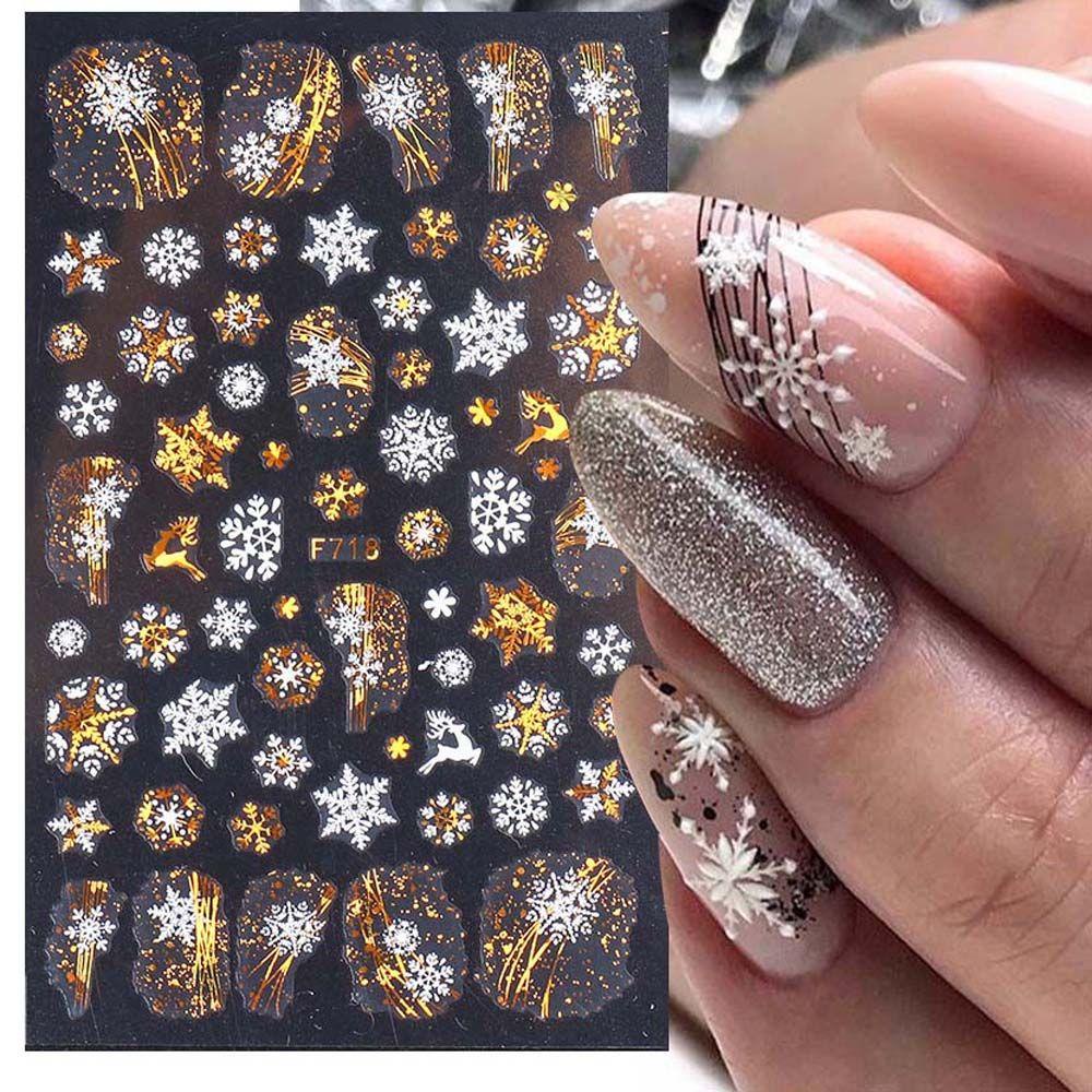 AUGUSTINA Agustina Stiker Kuku Natal Wanita Fashion Elk Manicure Aksesoris Pohon Natal Tanduk Rusa Nail Art Dekorasi