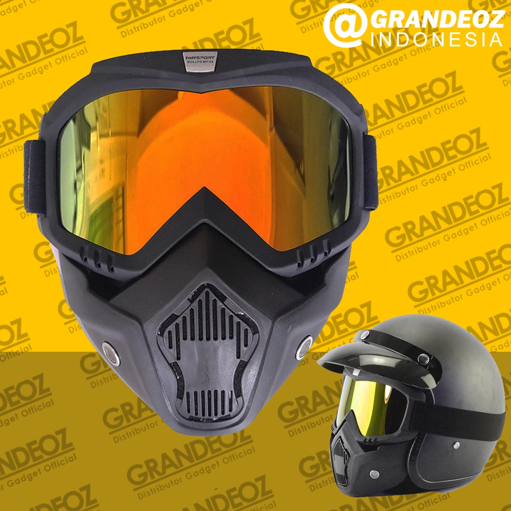 BOLLFO Goggles Kacamata + Masker Full Face Helem Goggle Mask Helm Gun Ski Motor Cross Topeng Kaca Ma