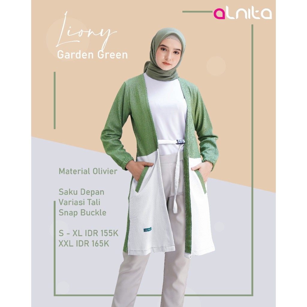 Alnita Outer Liony Cardigan Panjang Wanita Muslimah Bahan Olivier Cardigan Syari Trendy