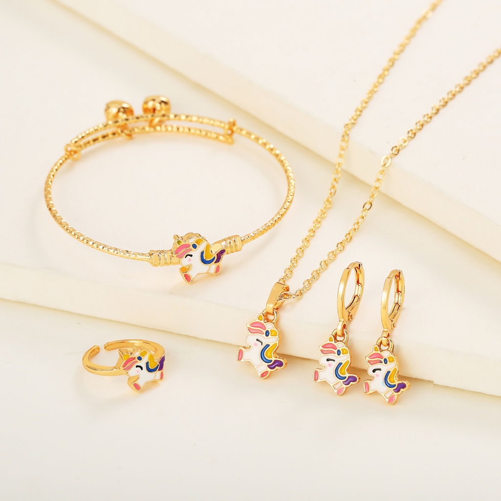 Y419 Set Perhiasan Anak Lapis Emas 24k Titanium Anti Karat Mickey Mouse Aksesoris Anak Perempuan Kalung Anting Set