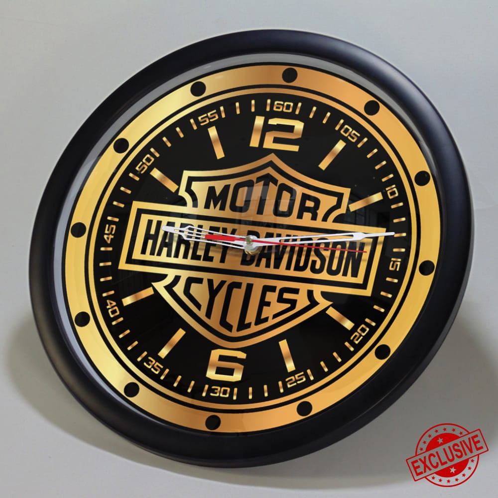 (ISTIMEWA BOSSQUE) JAM DINDING CUSTOM HARLEY DAVIDSON GOLD - EXCLUSIVE