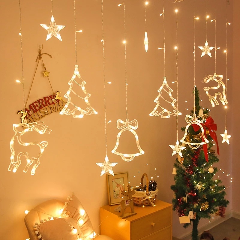 Lampu String Led Bentuk Bulan Bintang Rusa Santa Claus 3d 