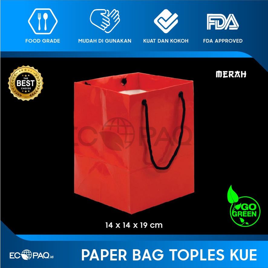 

Paper Bag Polos - PaperBag Kue - MERAH - 14x14x19 cm (12 pcs)