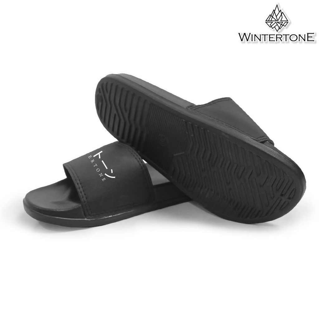 Wintertone Sandal Slop Pria Slip On Slide Full Black Motif Distro Sendal Slipper Cowok