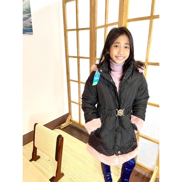 Jaket Winter Hoodie Bulu Anak Perempuan dengan Gesper