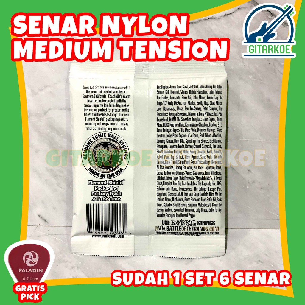 Senar Nylon ERNIE BALL Gitar Klasik Black &amp; Silver Classic Nilon String Normal Tension