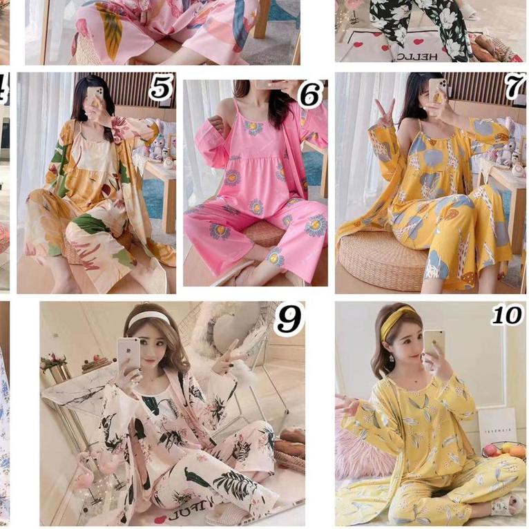 Baju Tidur Wanita Pp Import Three In One Set Piyama Wanita Trend Terbaru 2021 Shopee Indonesia