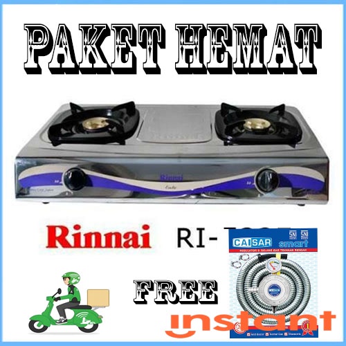 PAKET Kompor Gas 2 Tungku Rinnai RI-522E FREE SELANG REGULATOR SUPER HEMAT SNI