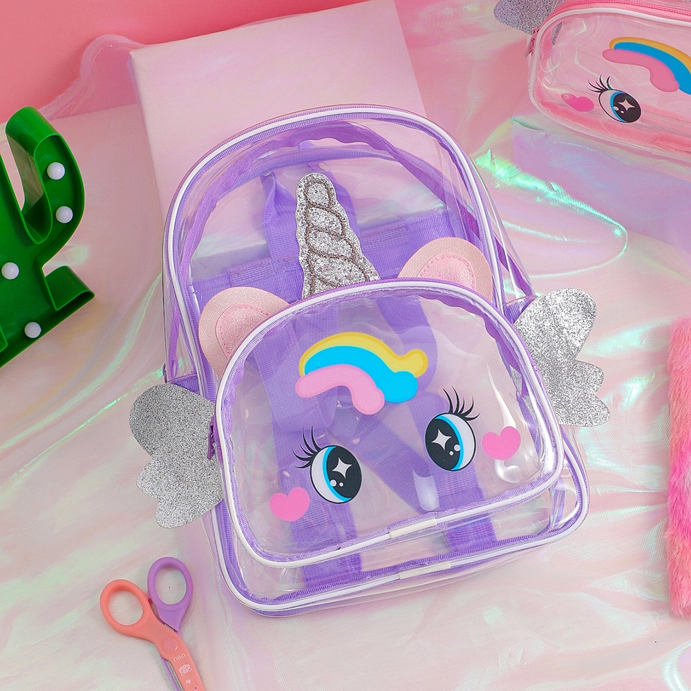 Ransel PVC Unicorn Sayap Transparan Waterproof Tas Ransel anak anak tas jalan jalan TK SD Kado Ultah anak Perempuan Import