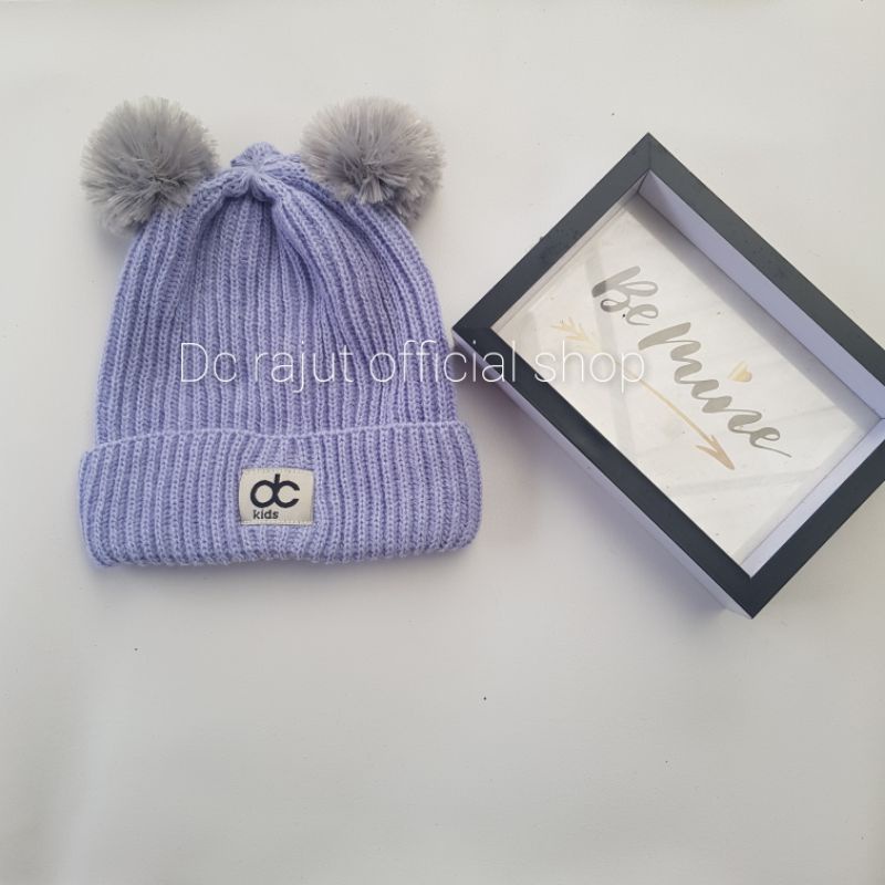 Topi Rajut Anak Pompom Kupluk Rajut Anak Bayi Pompom-Purple Blue