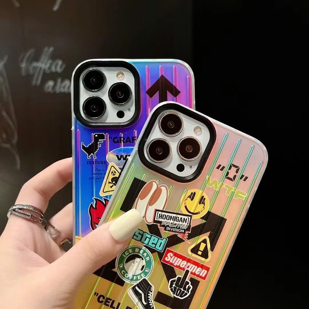 LASER TIDE BRAND PERSONALITY LABEL MOBILE PHONE CASE FOR CASE IPHONE 11 12 13 14 PRO MAX 14MAX XR X XS MAX HIGH-END CREATIVE ANTI-FALL HARD CASE