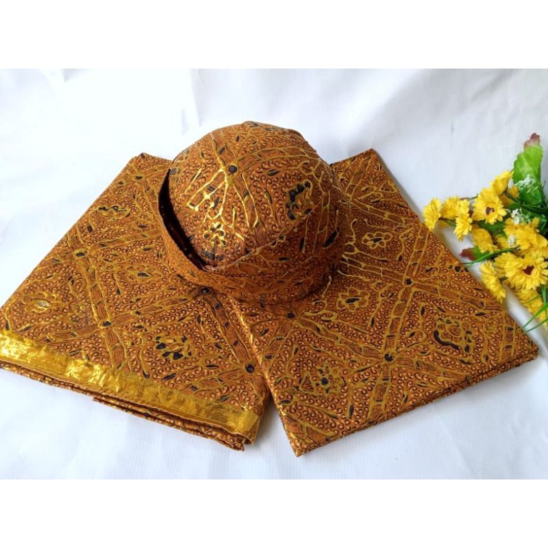 Set Kain Sidomukti Jarik Prodo Pengantin Plus Blangkon Alusan Cabut