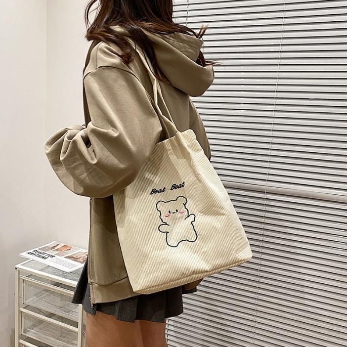 Mismi Kelly Bag Tas Jinjing Wanita Beruang Korduroi Tote Bag - 19K PROMO