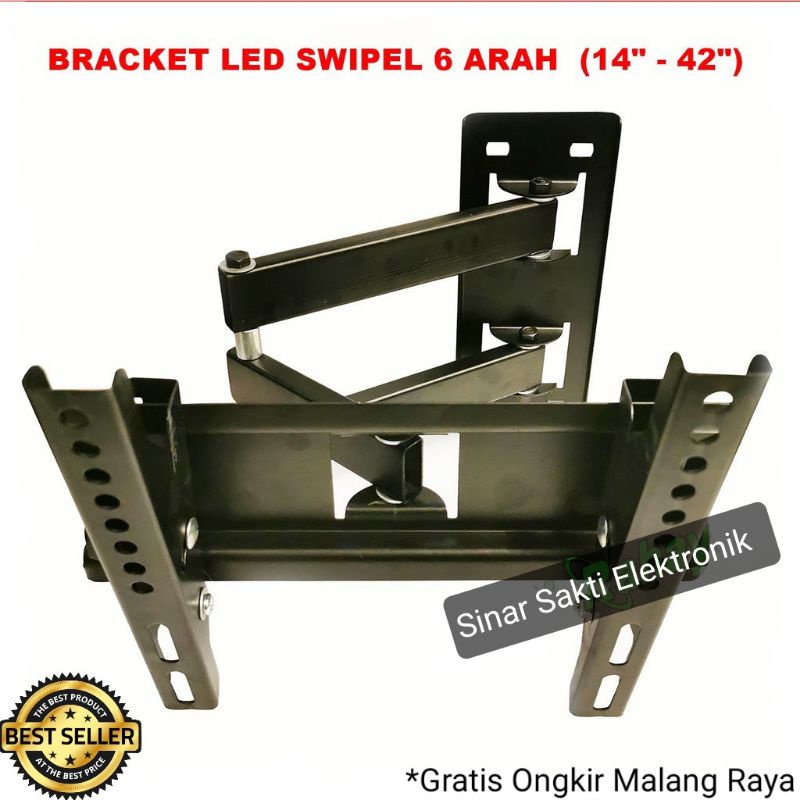 Swivel Bracket TV Led 14&quot; - 42&quot; LCD 6 Arah braket lengan 32 24 42 inch