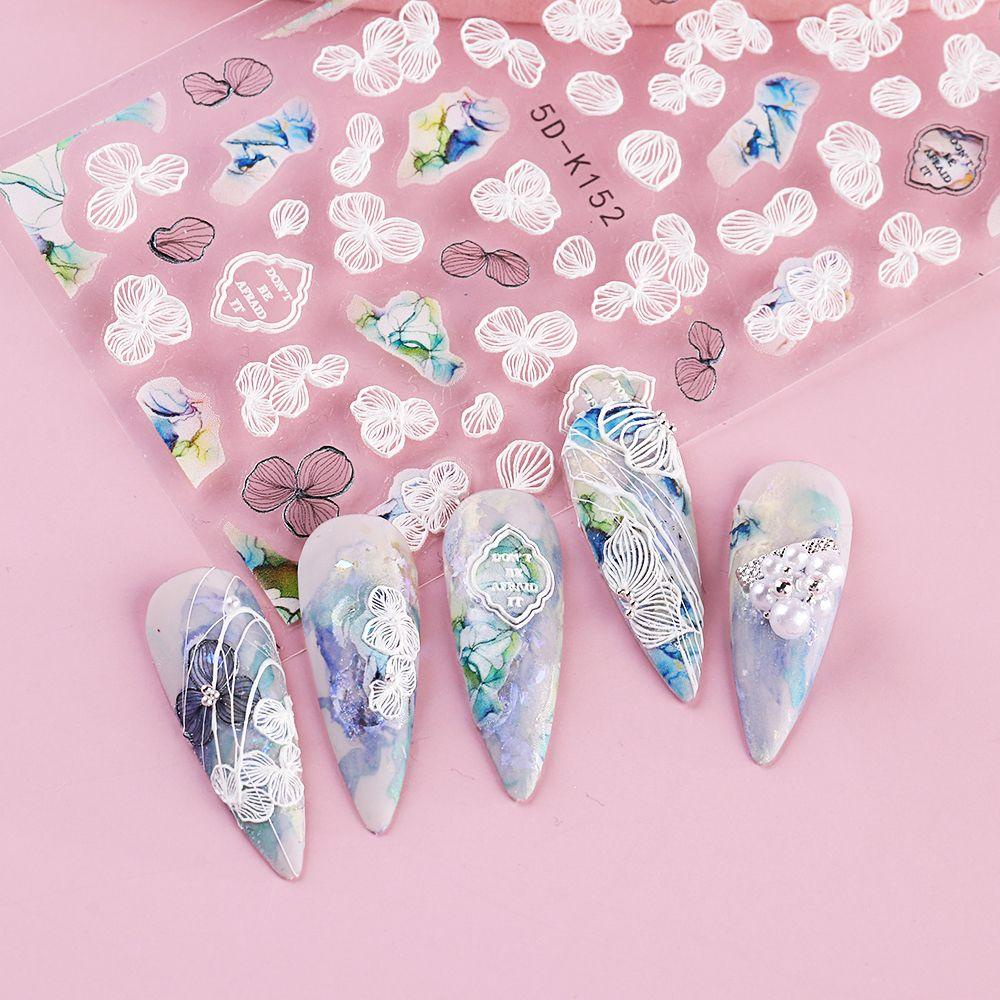 Stiker Nail Art Desain Ukiran Hollow 5D Dengan Perekat Untuk Wanita